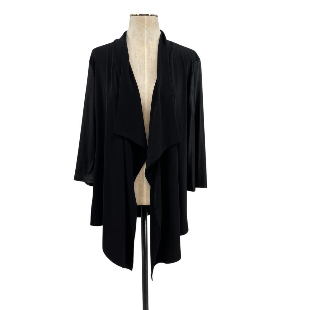 Clara‎ Sunwoo Liquid Leather Sleeve Drape Cardigan Jacket Black Plus Size 1X
